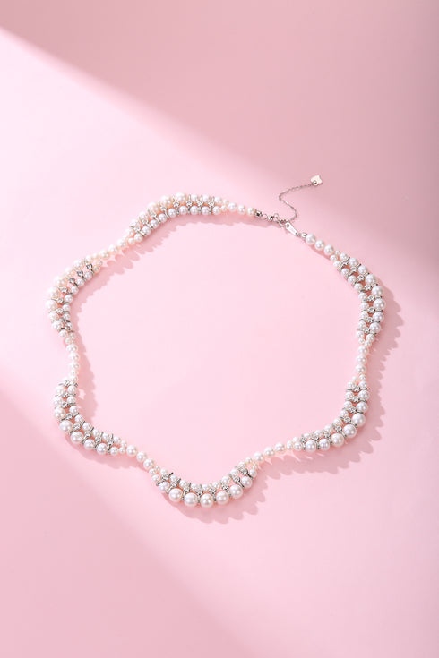 Handwoven Dual Strand Pearl Zirconia Necklace - House Of Pearls